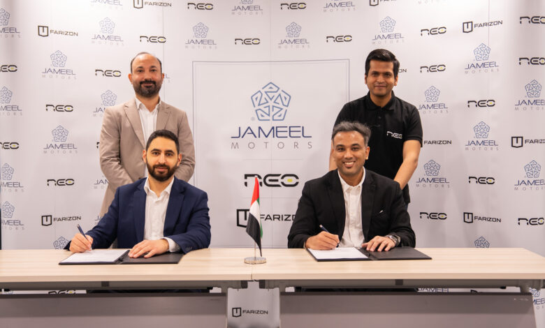 "جميل موتورز – فاريزون الإمارات" توقّع مذكرة تفاهم استراتيجية مع "نيو موبيليتي" لتعزيز اعتماد المركبات التجارية الكهربائية في الإمارات 1 Jameel Motors Neo Mobility MOU